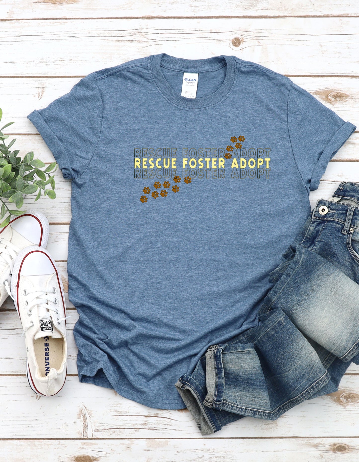 Rescue Foster Adopt with Paw Prints Tee