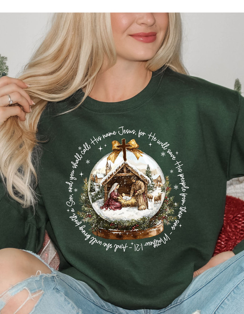 "Holy Night Snow Globe" Crew Neck Sweatshirt