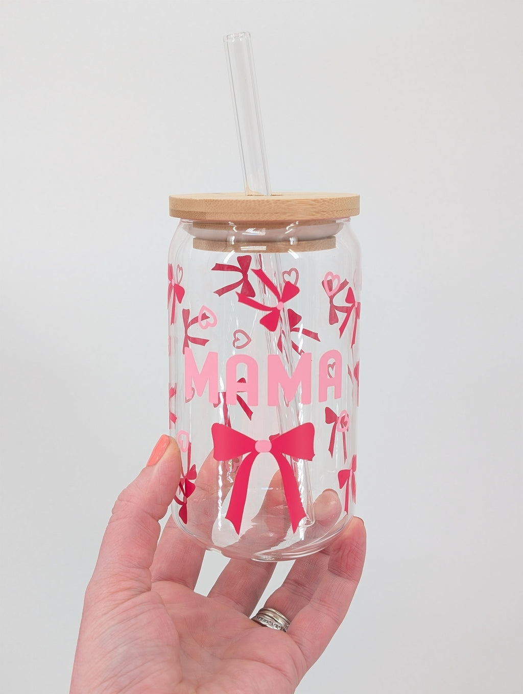 Mama Glass cup with hearts and bows Cup Sale