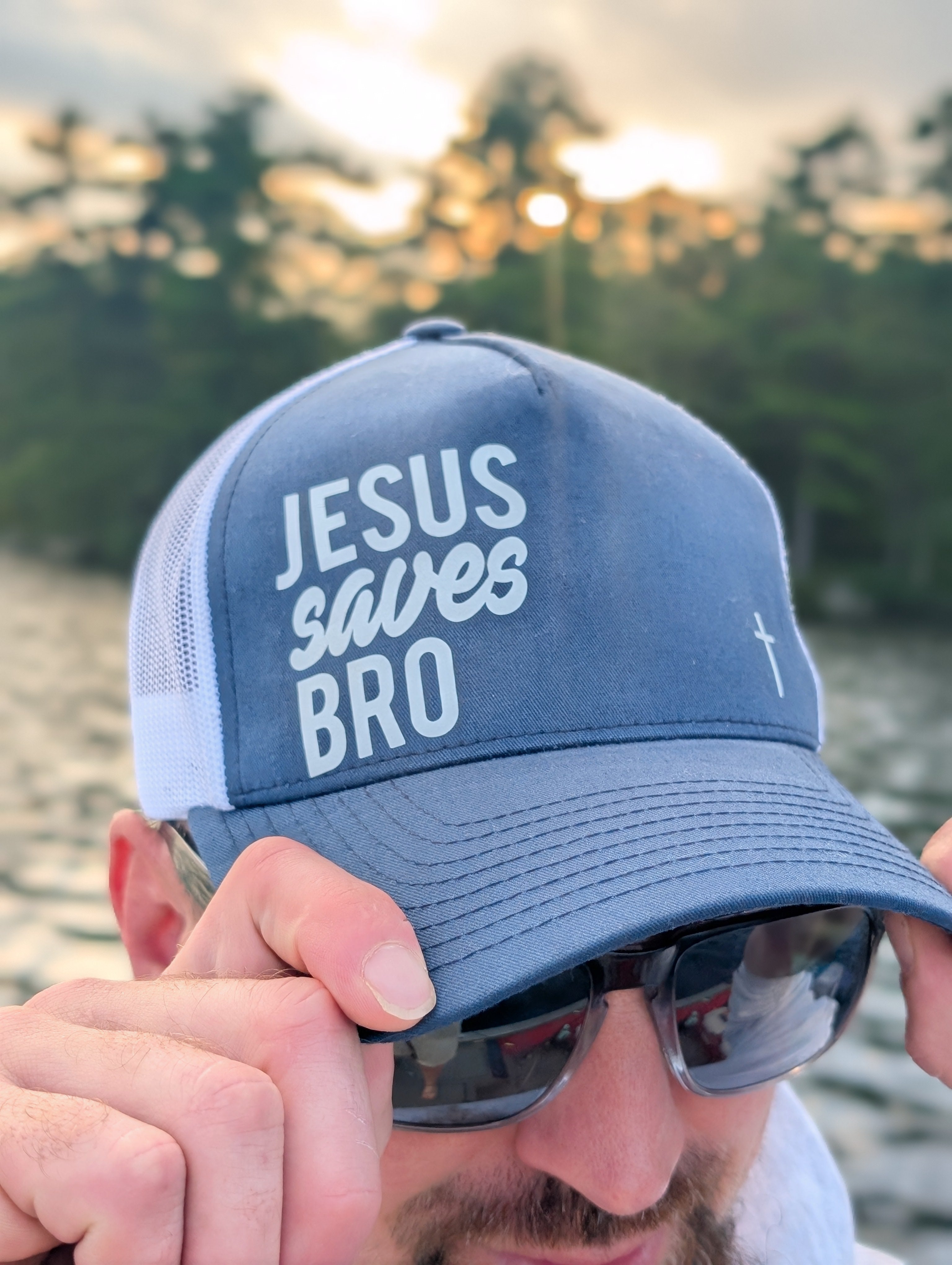 Jesus Saves Bro Trucker Hat Faith Based Hat with Cross Snap Back Hat Navy Baseball Hat Gift for Friend Jesus Saves Hat
