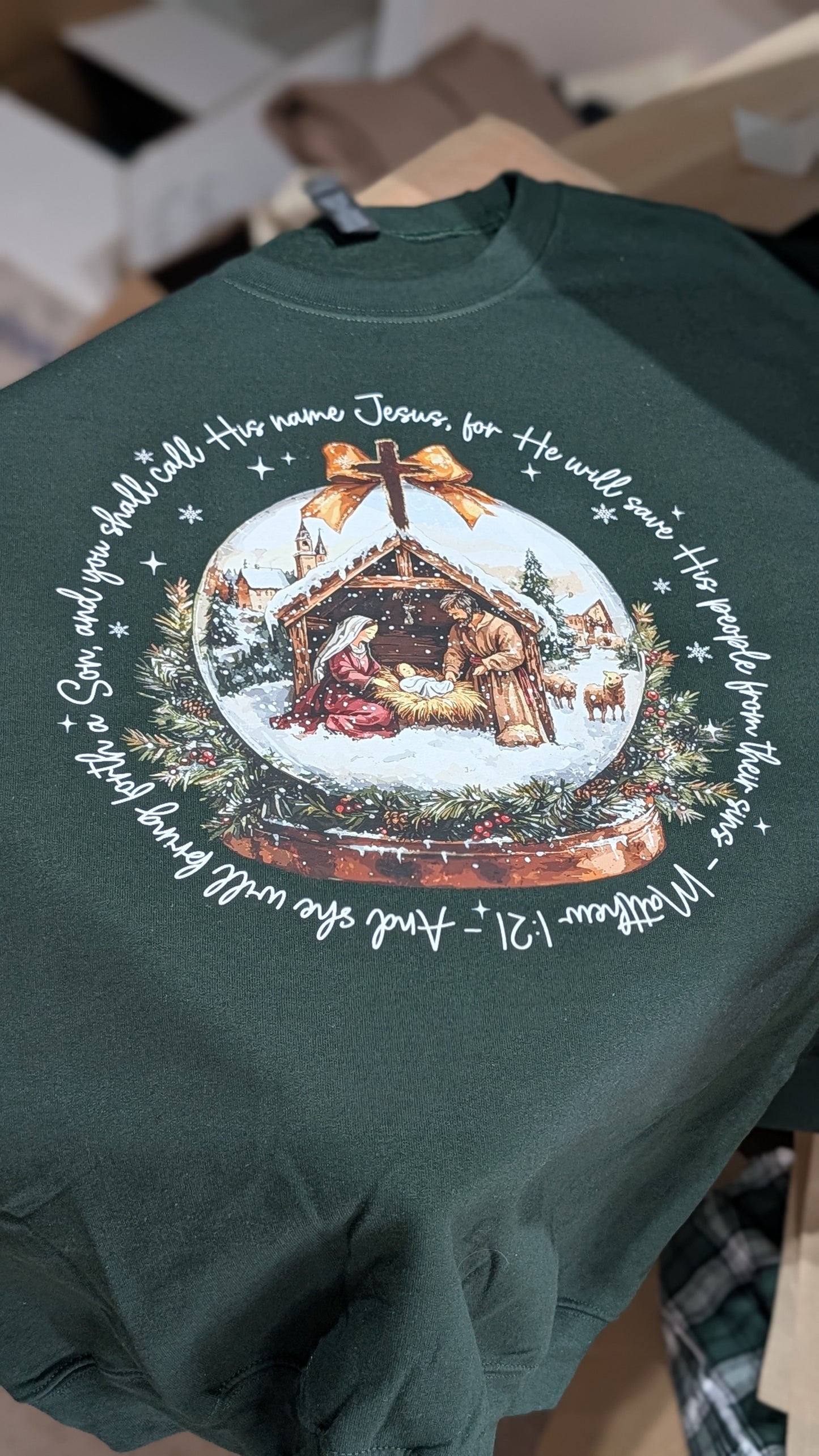"Holy Night Snow Globe" Crew Neck Sweatshirt