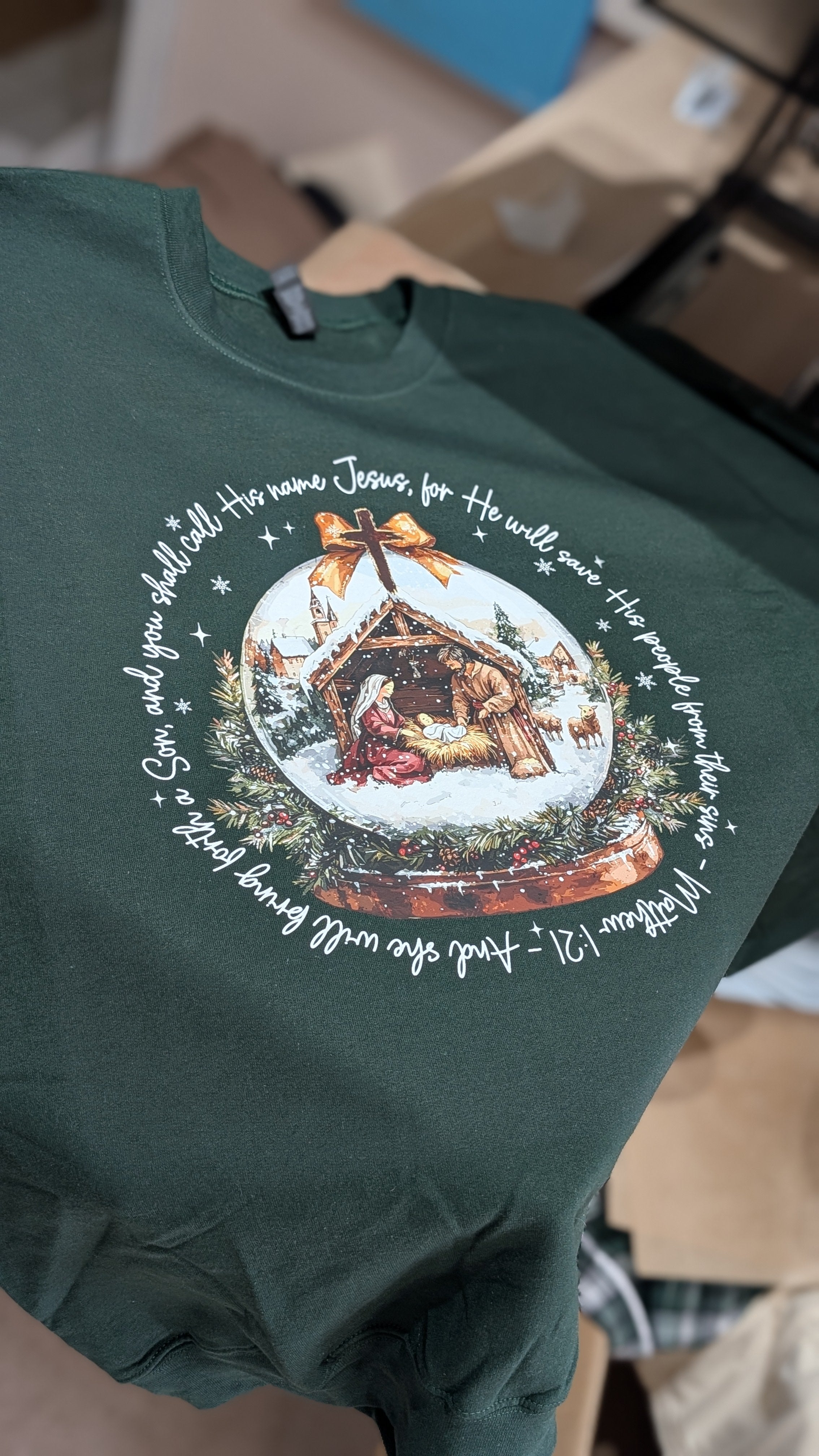 "Holy Night Snow Globe" Crew Neck Sweatshirt