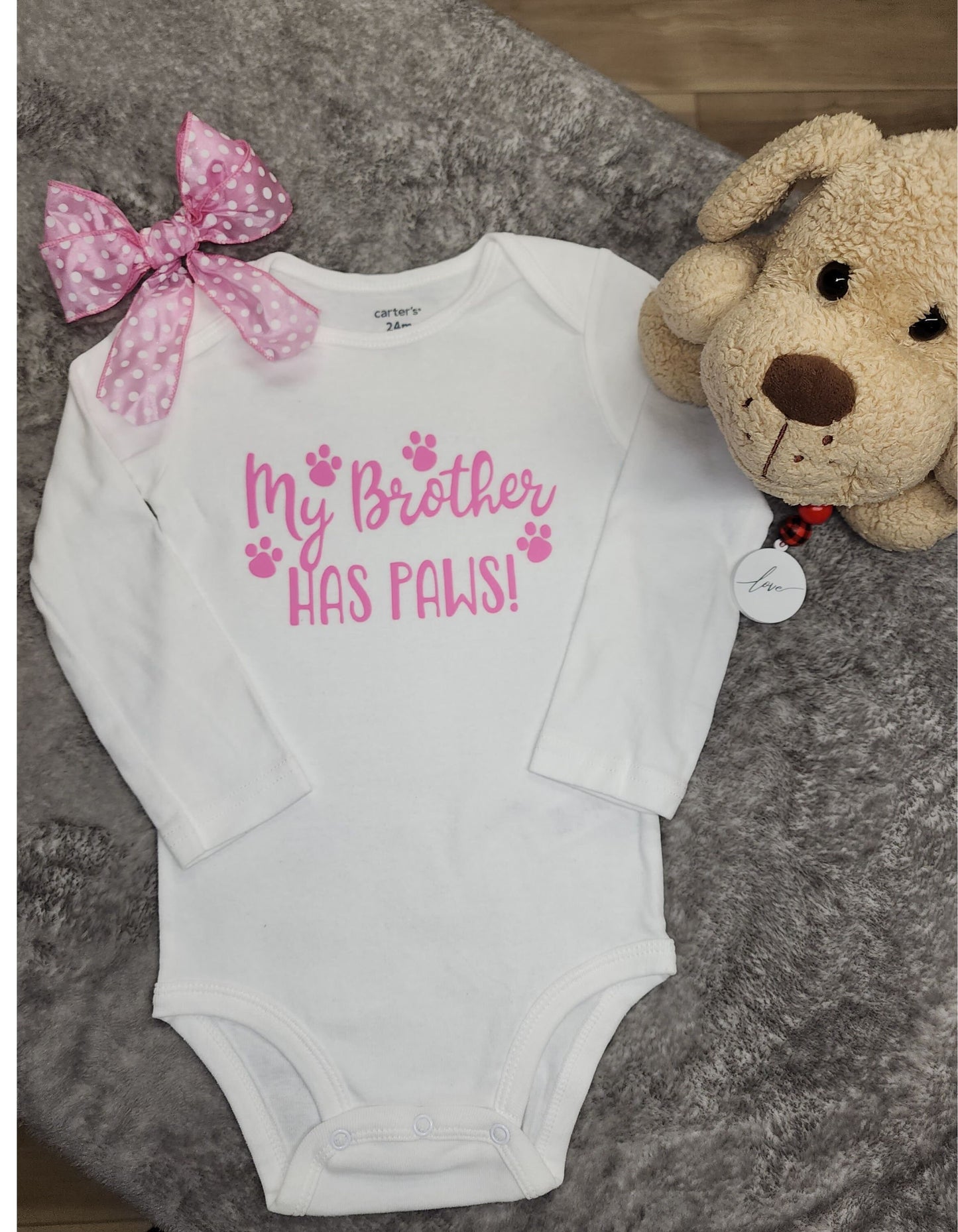 My Brother Has Paws Onesie Dog Lover Onesie Gift for Baby I Love Dogs Gift for Baby Shower Gift for Cat Lover Pet Lover Onesie