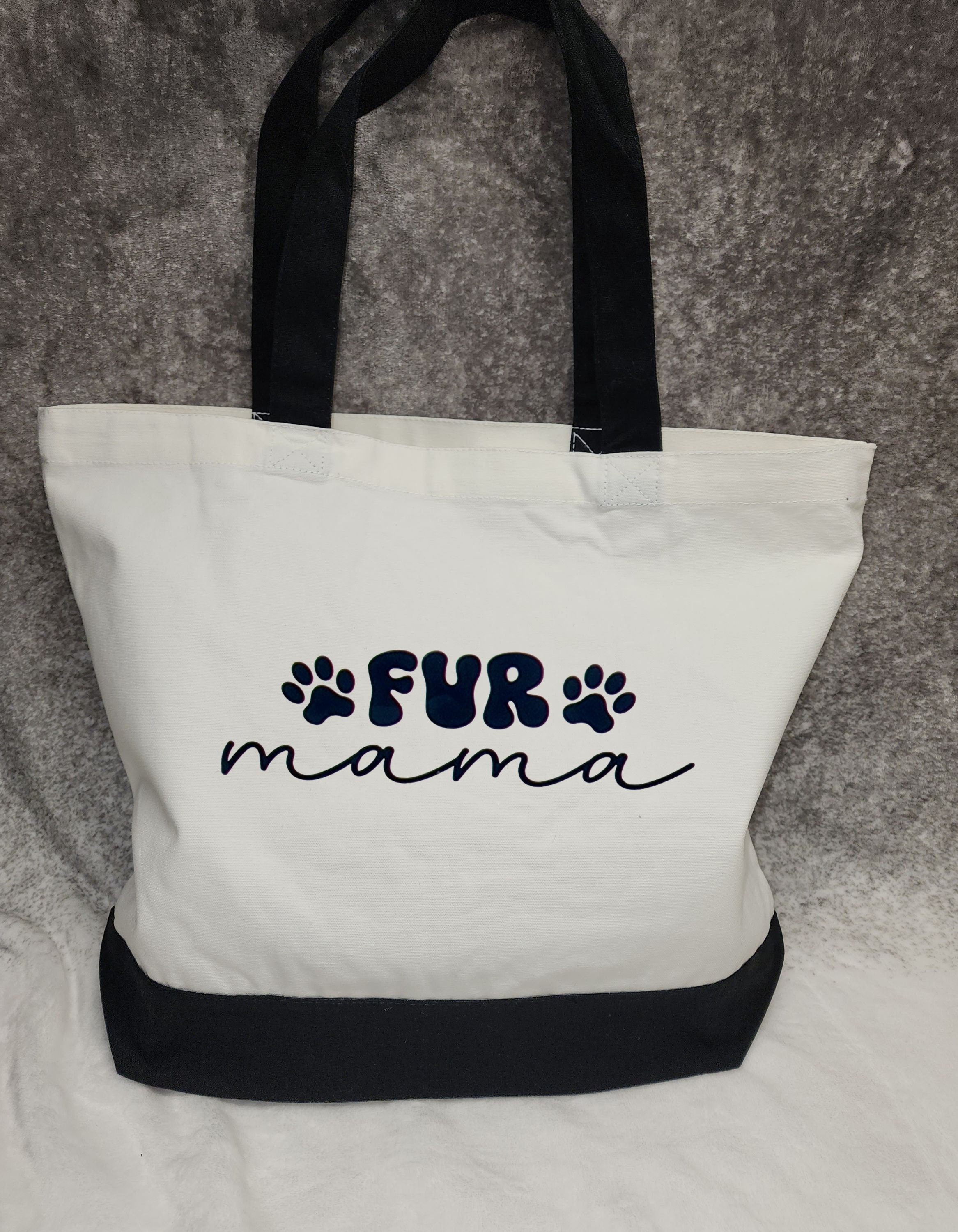 Fur Mama Tote Bag Two-Toned Summer Tote Bag Reusable Bag Dog Lovers Beach Bag Pet Mama Gift Bag Dog Bag