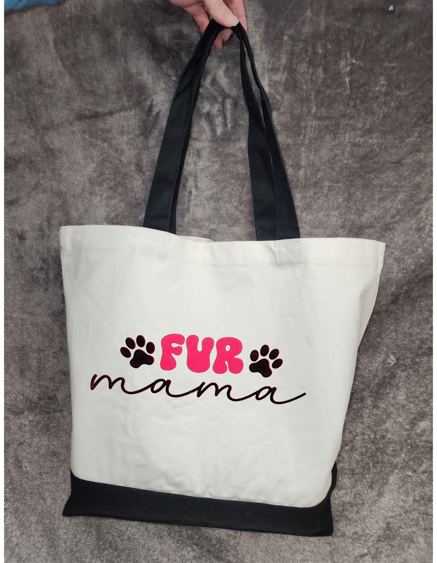 Fur Mama Tote Bag Two-Toned Summer Tote Bag Reusable Bag Dog Lovers Beach Bag Pet Mama Gift Bag Dog Bag