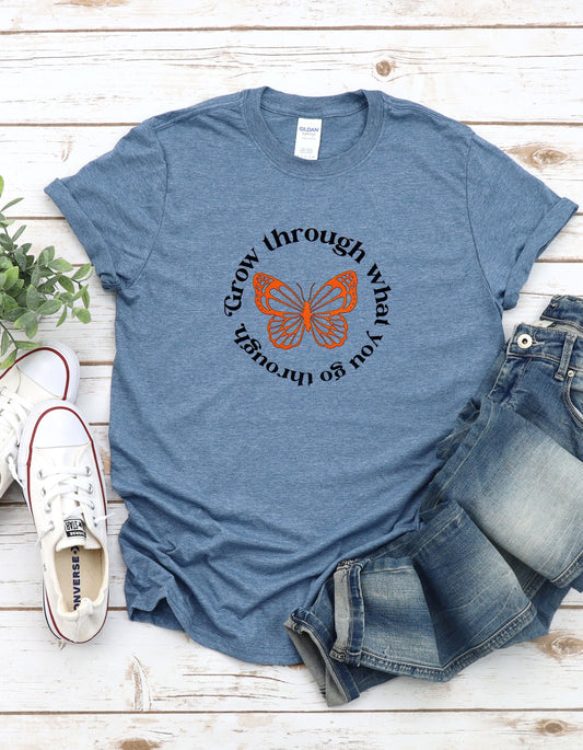 Grow Through What You Go Through Shirt Butterfly Shirt AA Shirt Motivational Shirt Recovery Shirt Alcoholics Anonymous Shirt NA Shirt