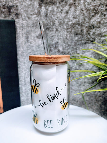 Be Kind Glass Can Cup Bee Kind Beer Can Cup Love for Bees Cute Glass Cup Adorable Iced Coffee Cup Trendy Glass Cup Gift For Friend