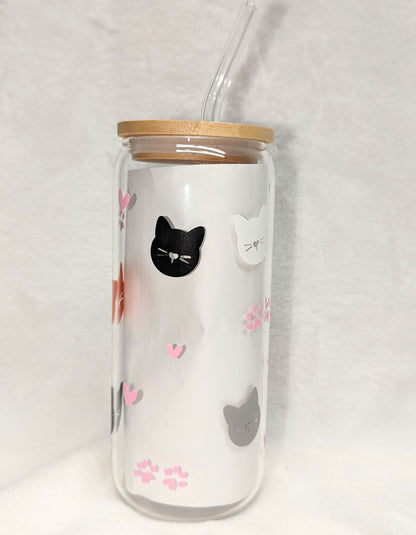 Cute Multi-Color Cats Cat Glass Can Cup Glass Cup Cute Cat Toe Beans Cup Cat Lovers Cup Iced Coffee Glass Trendy Cup