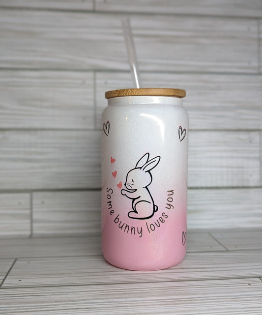 Bunny Mom Glass Cup Gift for Bunny Lover Some Bunny Loves You Cup Pink Ombre Cup Gift for Valentines Day Glass Cup Gift for Friend