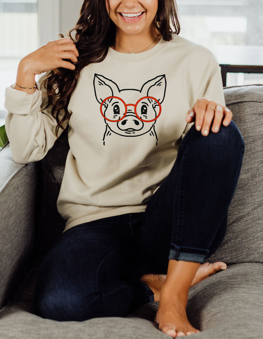 Pig'n Glasses Crew Neck